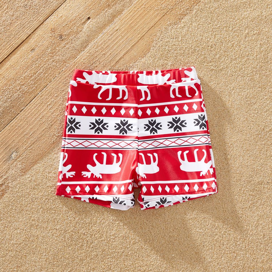 Christmas Reindeer Print Red Family Matching Stretchy Swimsuits Sets Red big image 8