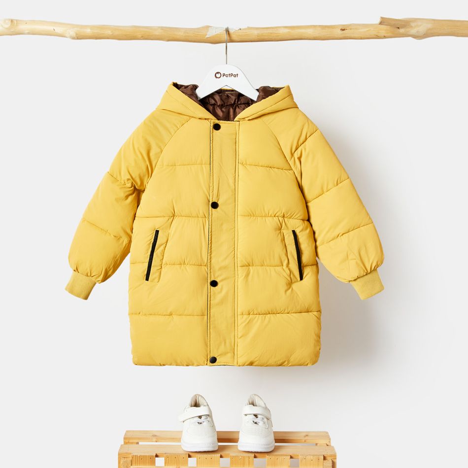 Kid Boy/Kid Girl Solid Hooded Overcoat Yellow
