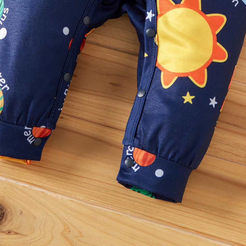 Baby Boy All Over Solar System Planets and Letter Print Dark Blue Long-sleeve Jumpsuit Deep Blue big image 4
