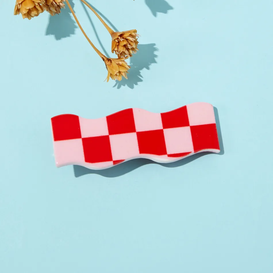 Color Block Plaid Hair Clip for Girls Pink