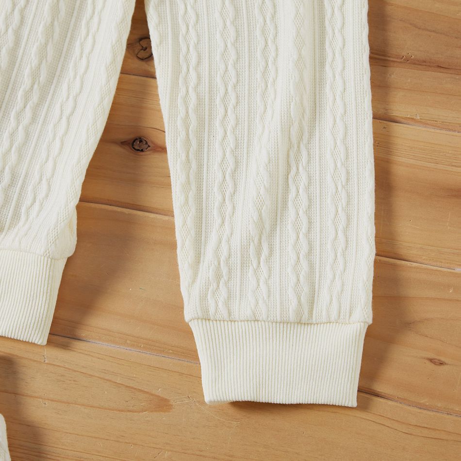 White Cable Knit Long-sleeve Crewneck Sweatshirts with Shorts for Mom and Me White big image 11