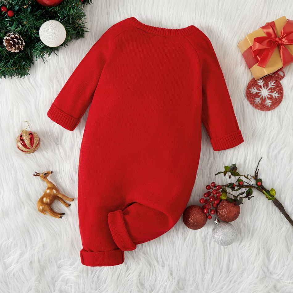 Christmas Cartoon Deer Pattern Red Baby Boy/Girl Long-sleeve Knitted Jumpsuit Red big image 5