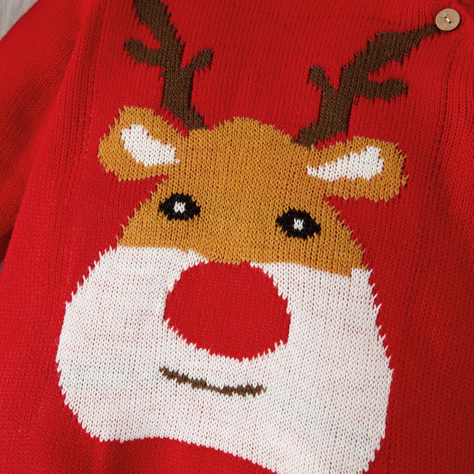 Christmas Cartoon Deer Pattern Red Baby Boy/Girl Long-sleeve Knitted Jumpsuit Red big image 3