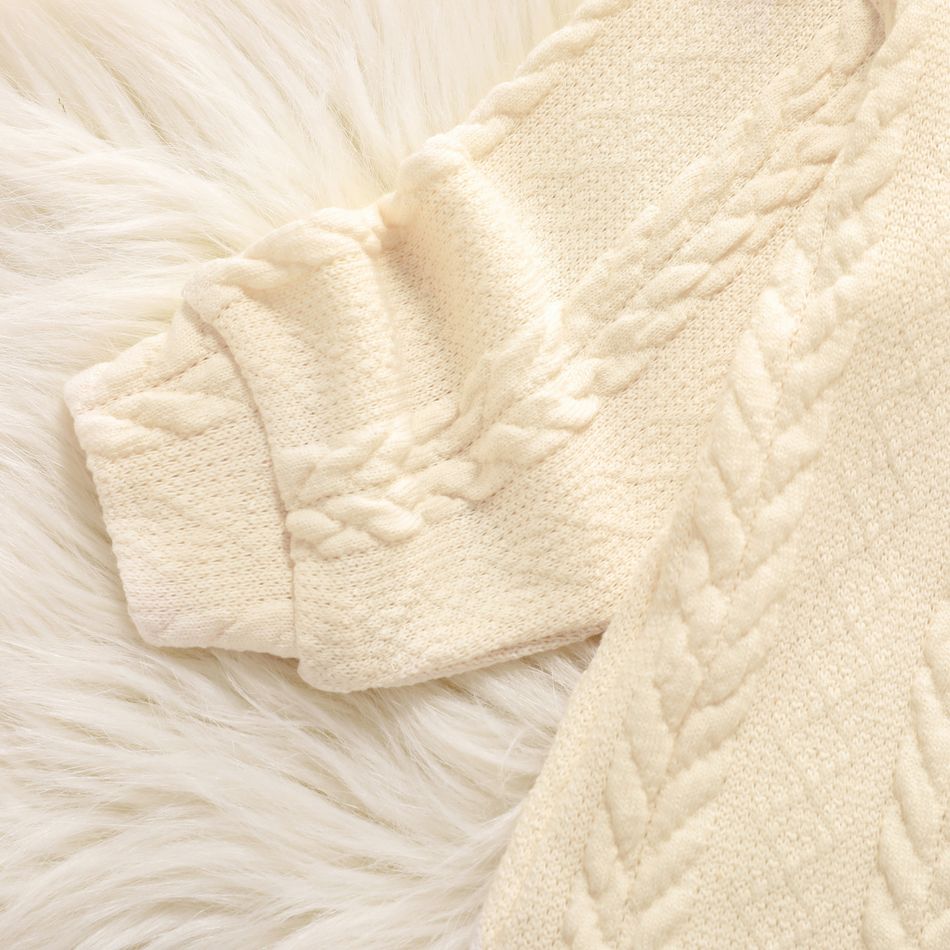 Toddler Girl Turtleneck Cable Knit Long-sleeve Sweater Dress Beige big image 3