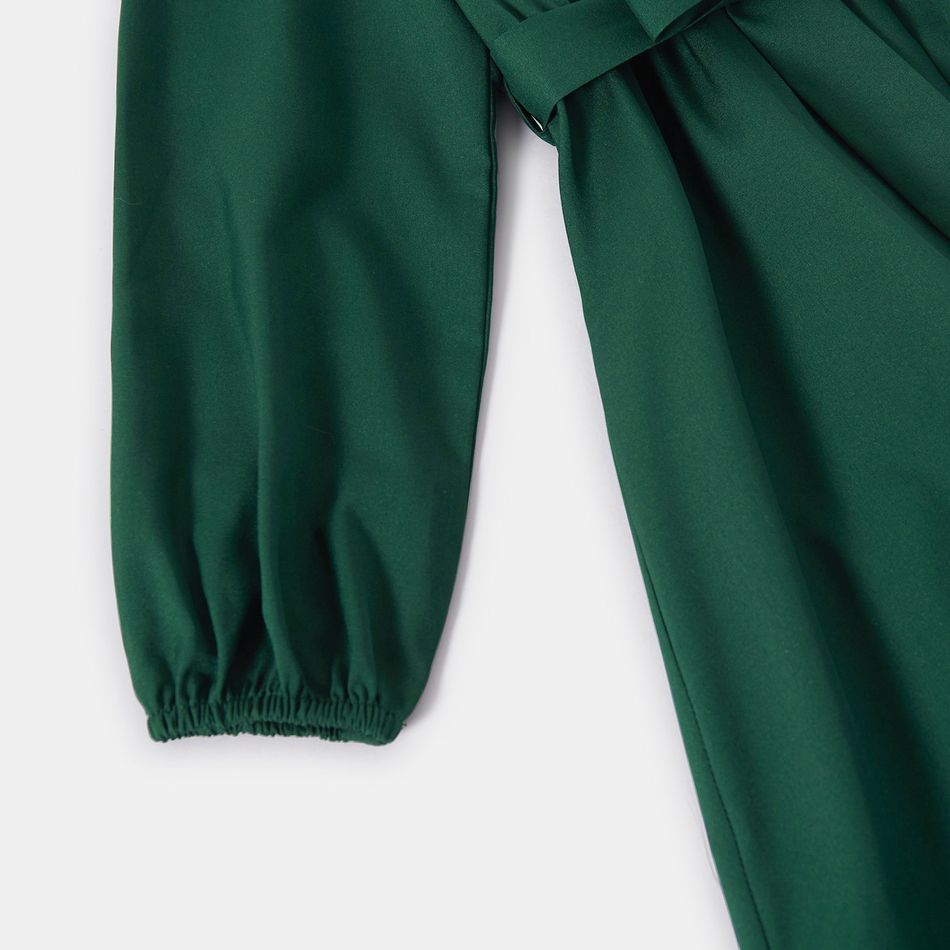 Family Matching Green V Neck Belted Long-sleeve Ruffle Wrap Dresses and Plaid Shirts Sets Green big image 5