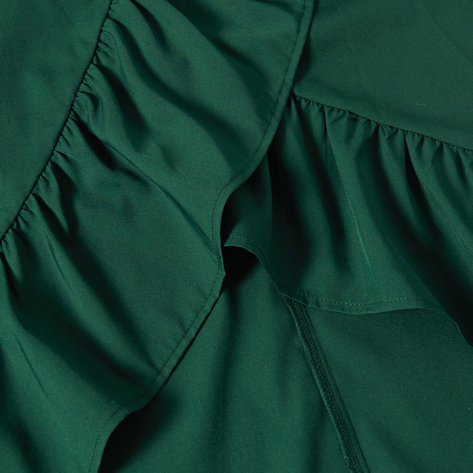 Family Matching Green V Neck Belted Long-sleeve Ruffle Wrap Dresses and Plaid Shirts Sets Green big image 7