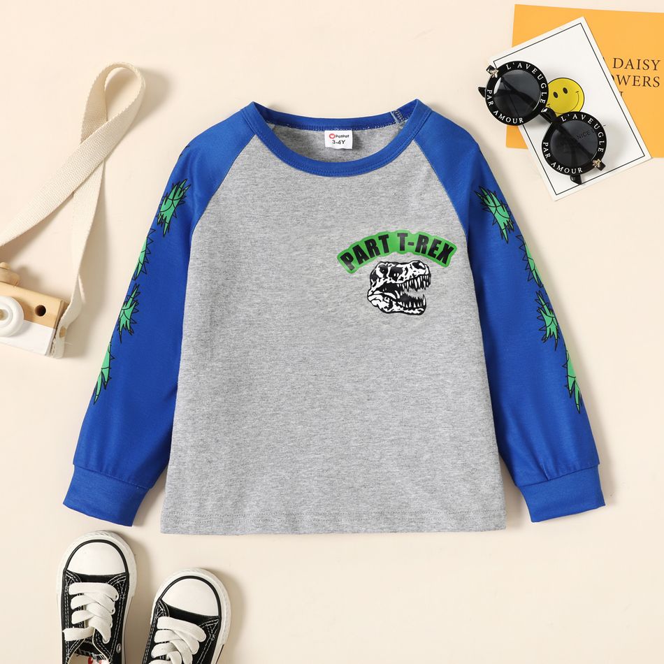 Toddler Boy Letter Dinosaur Print Raglan Long-sleeve Tee Light Grey