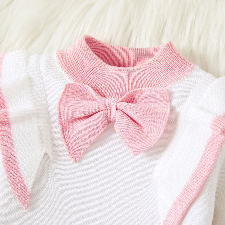 2pcs Baby Pink Bowknot Ruffle Long-sleeve Knitted Sweater and Pleated Skirt Set Pink big image 4