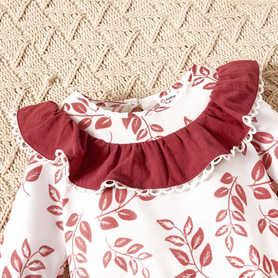 Baby Girl Solid/Print Ruffle Collar Long-sleeve Romper White big image 3