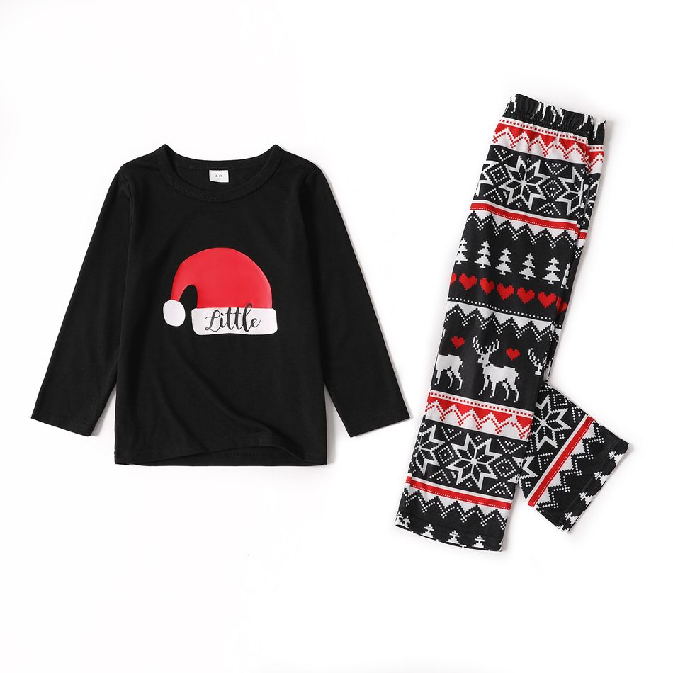 Christmas Hat and Letter Print Black Family Matching Long-sleeve Pajamas Sets (Flame Resistant) Black big image 6
