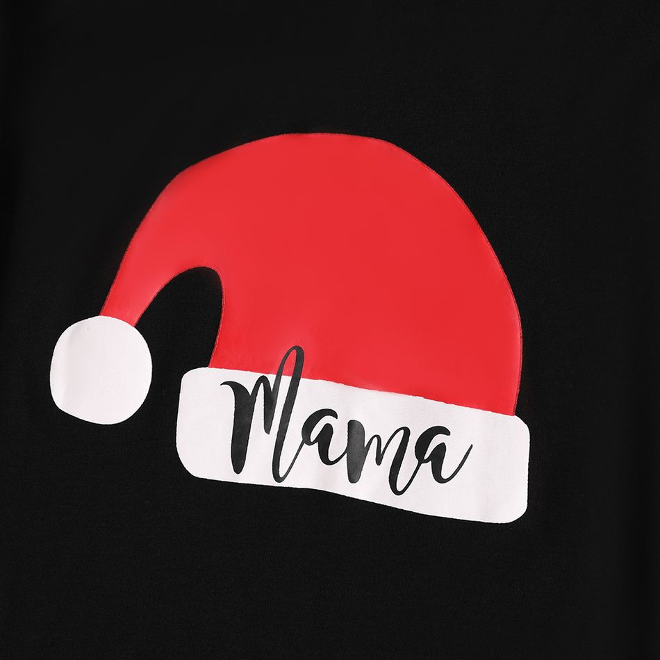 Christmas Hat and Letter Print Black Family Matching Long-sleeve Pajamas Sets (Flame Resistant) Black big image 5