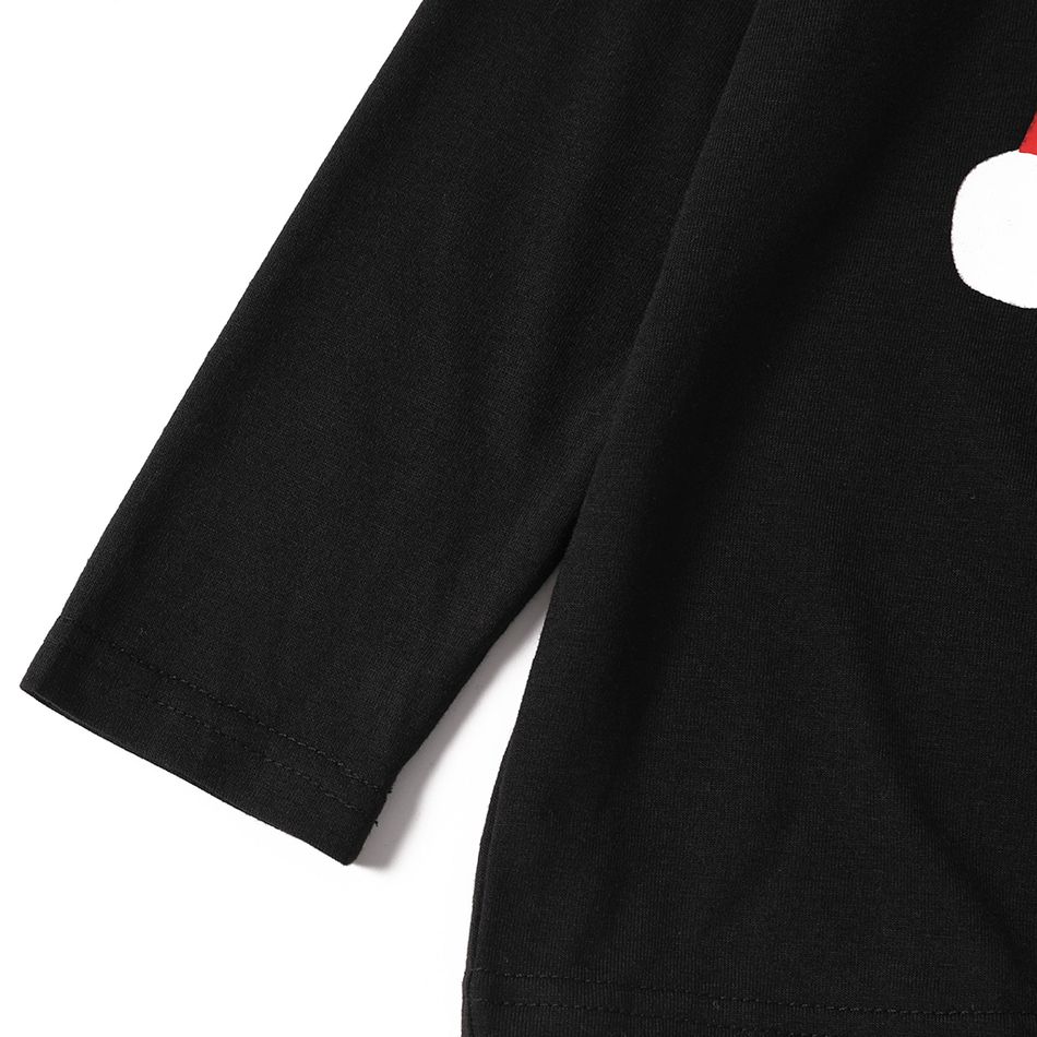 Christmas Hat and Letter Print Black Family Matching Long-sleeve Pajamas Sets (Flame Resistant) Black big image 7