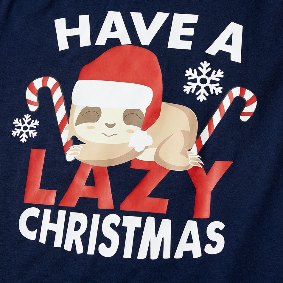 Christmas Sloth and Letter Print Family Matching Red Raglan Short-sleeve Pajamas Sets (Flame Resistant) Royal Blue big image 3