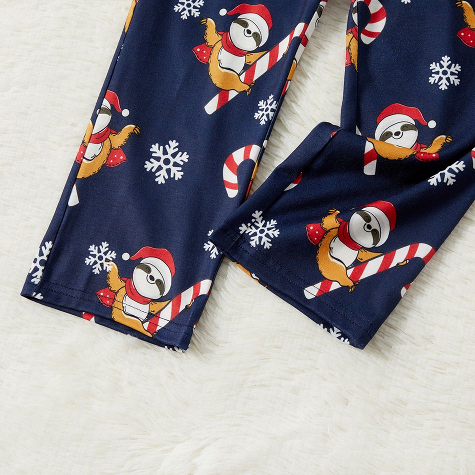 Christmas Sloth and Letter Print Family Matching Red Raglan Short-sleeve Pajamas Sets (Flame Resistant) Royal Blue big image 9