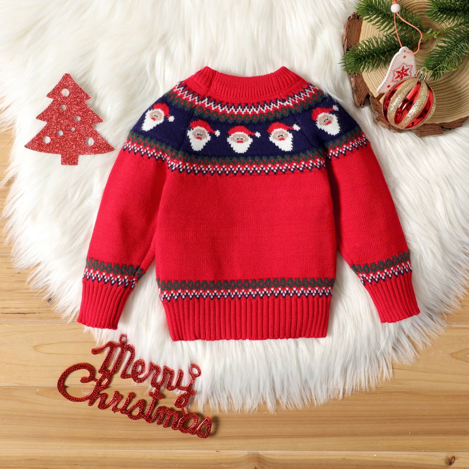Christmas Santa Claus Pattern Red Baby Long-sleeve Knitted Sweater Red big image 2