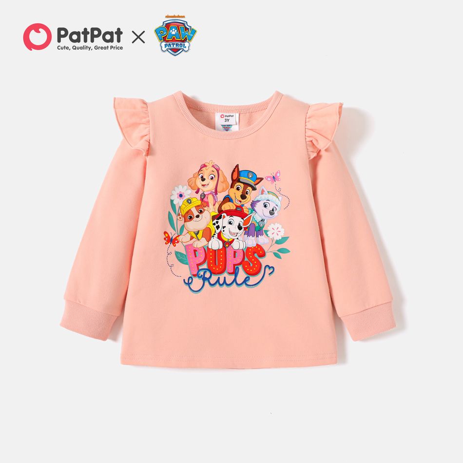 PAW Patrol 100% Cotton Toddler Girl Pups Team and Floral Sweatshirt Light Pink