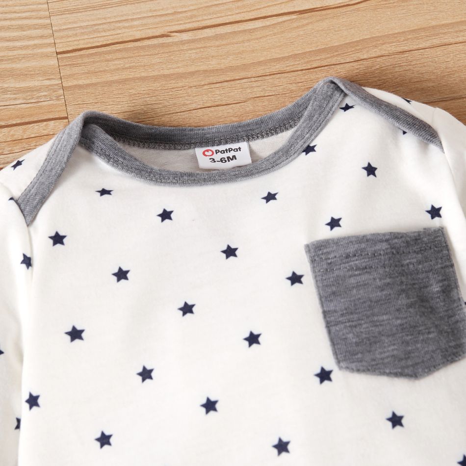 Baby Boy All Over Striped/Star Print Long-sleeve Jumpsuit White big image 3