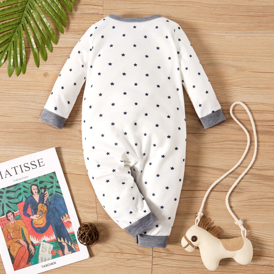 Baby Boy All Over Striped/Star Print Long-sleeve Jumpsuit White big image 3