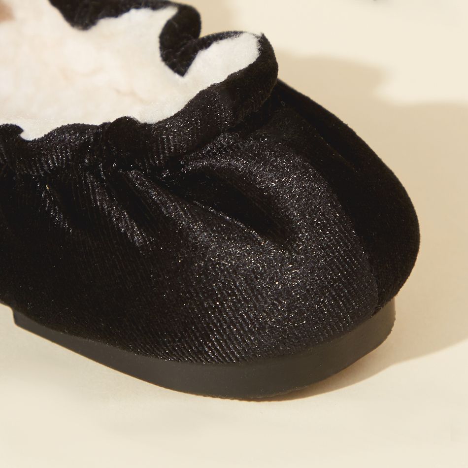 حذاء قطيفة أسود سهل الارتداء للأطفال الصغار / الأطفال مزين بفيونكة منقطة أسود