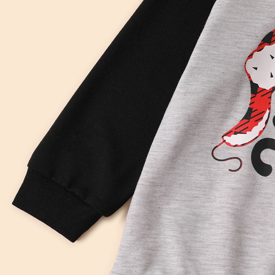 Christmas Hat and Letter Print Grey Family Matching Raglan Long-sleeve Sweatshirts Grey big image 9