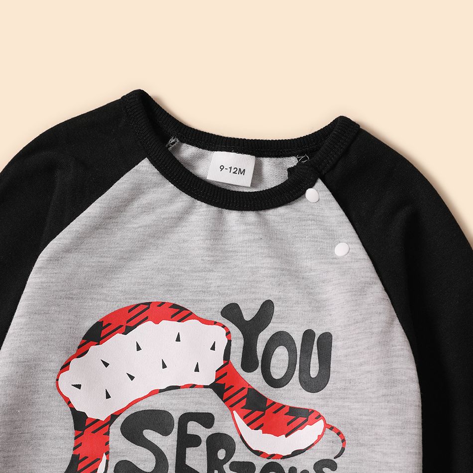 Christmas Hat and Letter Print Grey Family Matching Raglan Long-sleeve Sweatshirts Grey big image 11