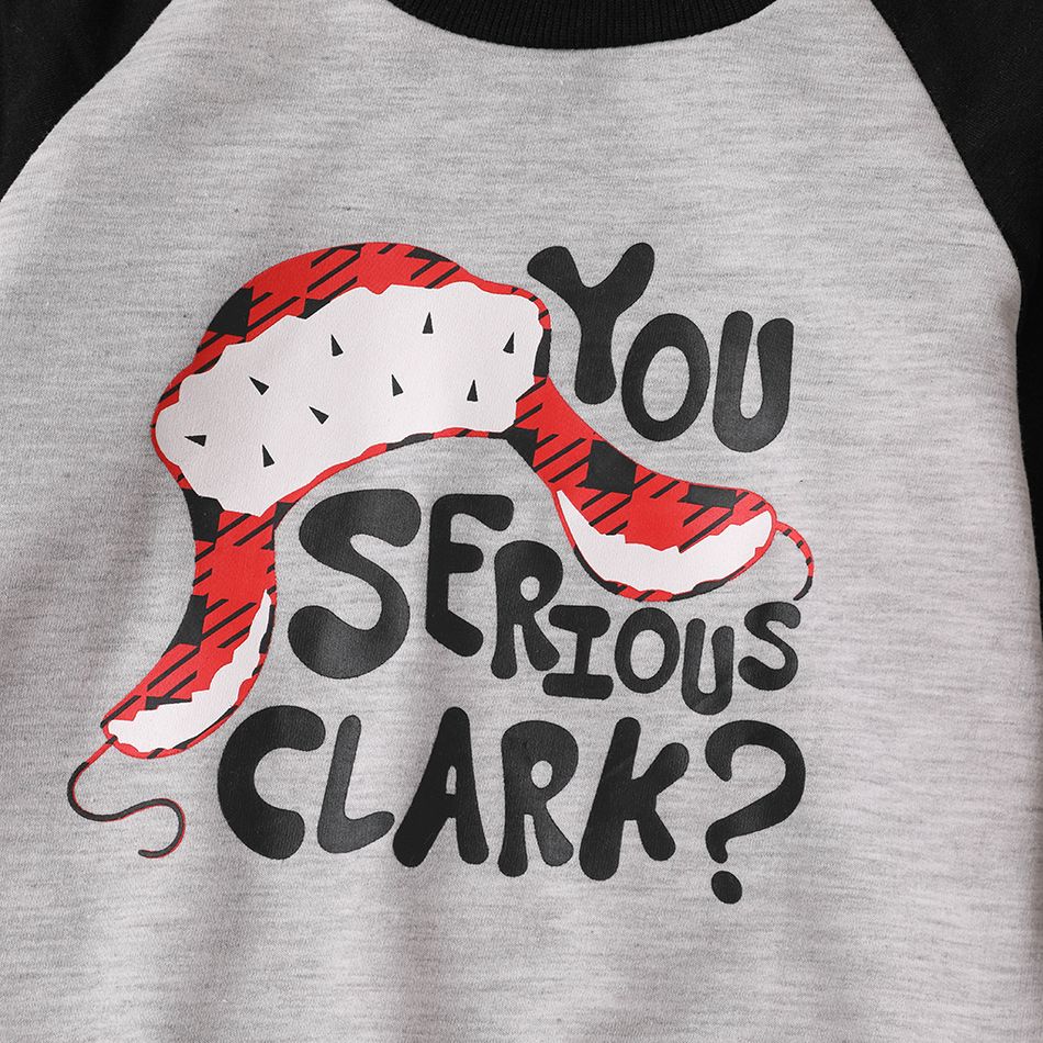 Christmas Hat and Letter Print Grey Family Matching Raglan Long-sleeve Sweatshirts Grey big image 8