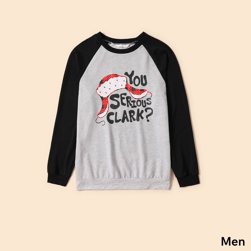 Christmas Hat and Letter Print Grey Family Matching Raglan Long-sleeve Sweatshirts Grey big image 2
