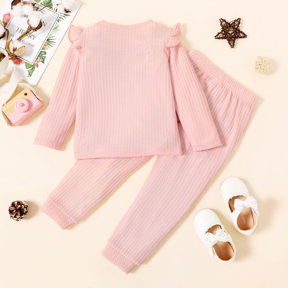 2 pièces Enfant en bas âge Fille Bord à volants Basique ensembles de gilet Rose big image 2
