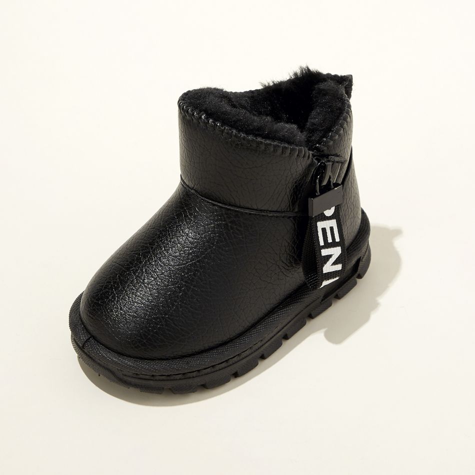 Toddler / Kid Letter Side Zipper Black Boots Black big image 3