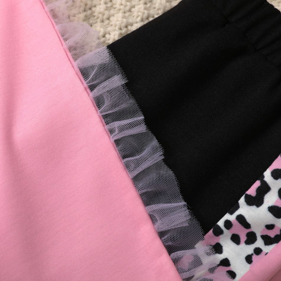 2-piece Kid Girl Heart Pattern Leopard Print Sweatshirt and Colorblock Pants Casual Set Light Pink big image 5