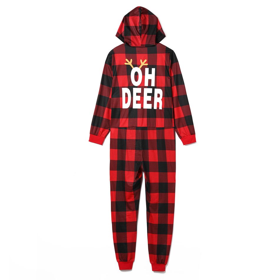 Christmas Reindeer and Letter Print Red Plaid Family Matching Long-sleeve Hooded Onesies Pajamas Sets (Flame Resistant) redblack big image 8