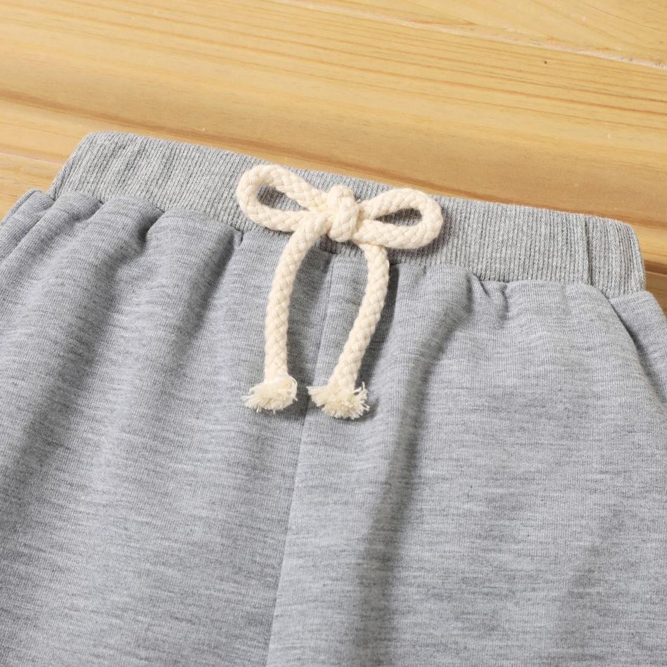 1-piece Toddler Boy Face Graphic Textured Hoodie Sweatshirts/ Elasticized Pants Light Grey big image 3