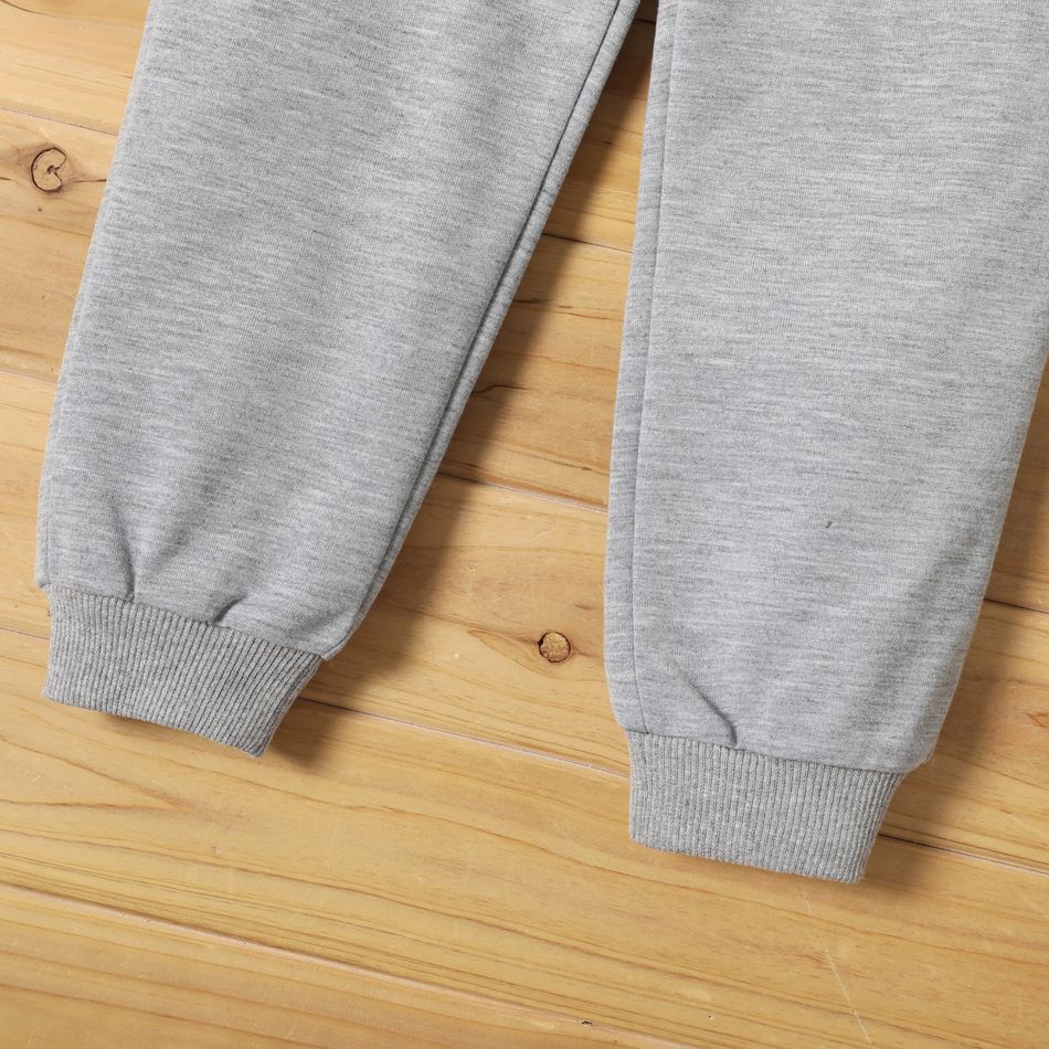1-piece Toddler Boy Face Graphic Textured Hoodie Sweatshirts/ Elasticized Pants Light Grey big image 4