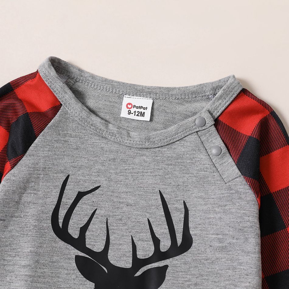 Christmas Deer and Letter Print Red Plaid Long-sleeve Hooded Sweatshirts for Mom and Me Color block big image 10