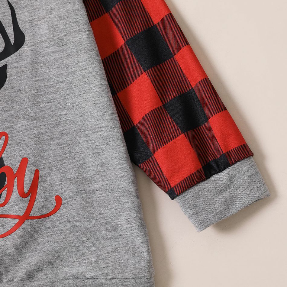 Christmas Deer and Letter Print Red Plaid Long-sleeve Hooded Sweatshirts for Mom and Me Color block big image 11
