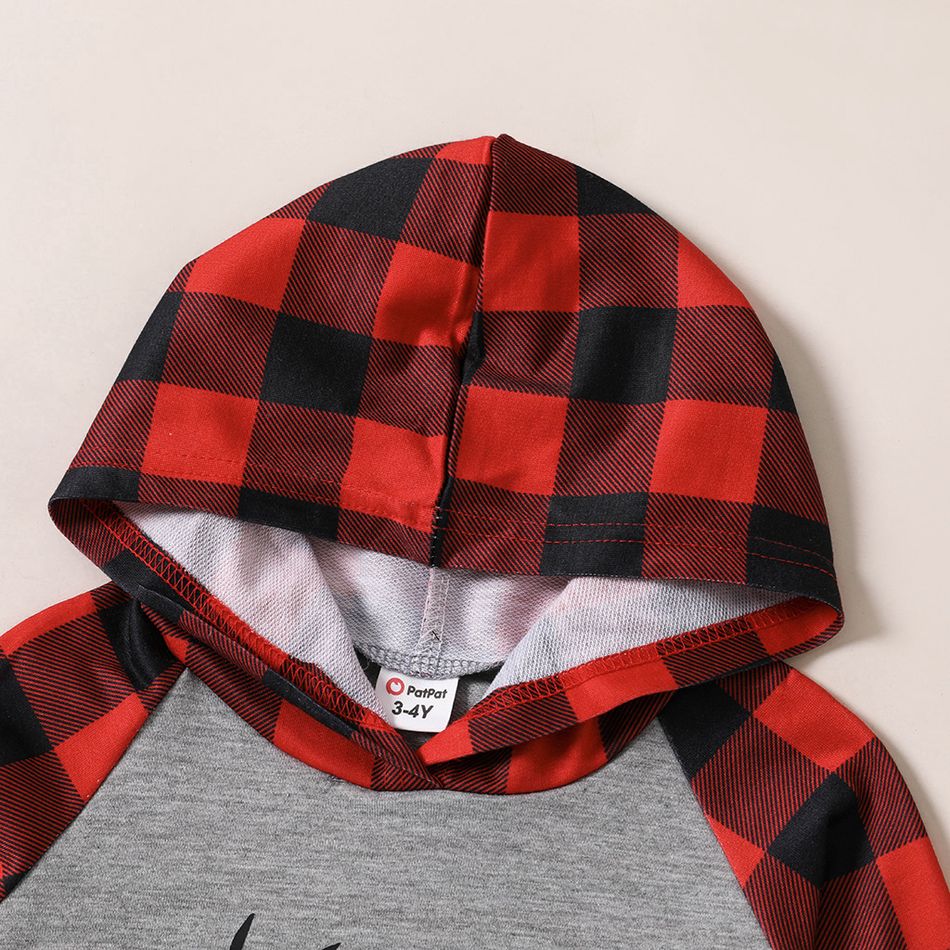 Christmas Deer and Letter Print Red Plaid Long-sleeve Hooded Sweatshirts for Mom and Me Color block big image 6