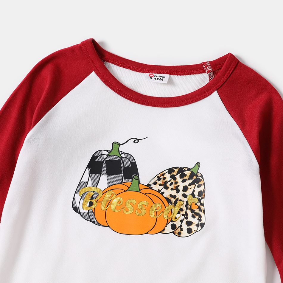 Thanksgiving Day Pumpkin and Letter Print Family Matching Red Raglan Long-sleeve Sweatshirts ColorBlock big image 10