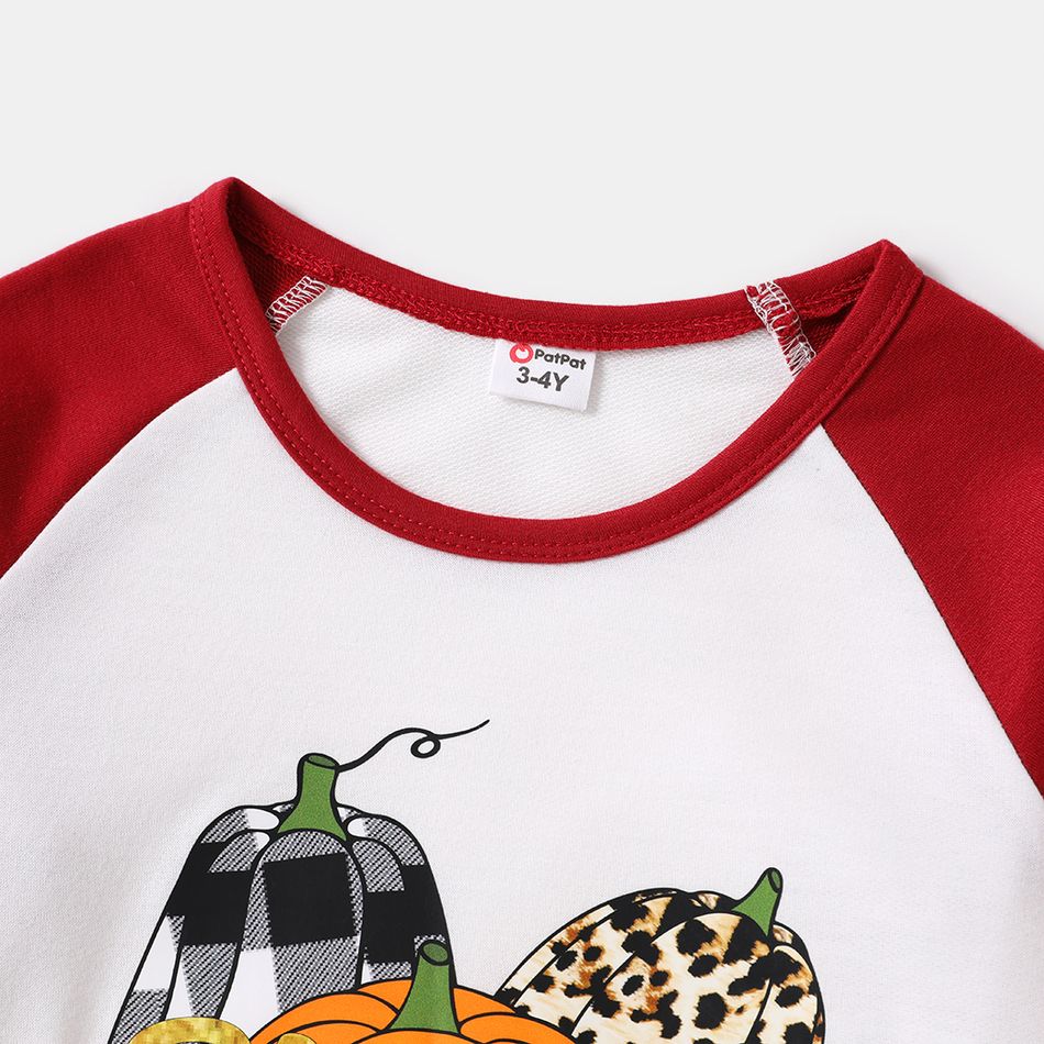 Thanksgiving Day Pumpkin and Letter Print Family Matching Red Raglan Long-sleeve Sweatshirts ColorBlock big image 8