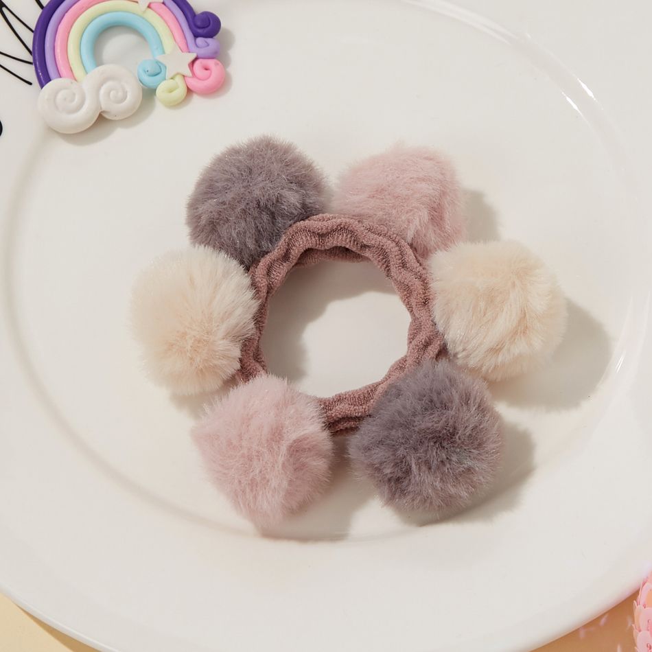 Macron Color Plush Balls Elastic Scrunchie for Girls Pink