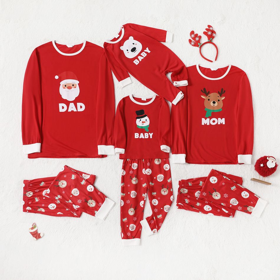 Christmas Cartoon Letter Print Red Family Matching Long-sleeve Pajamas Sets (Flame Resistant) Red