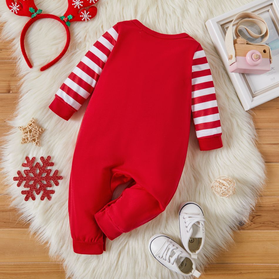 New Year Baby Boy/Girl Letter Print Red Striped Long-sleeve Jumpsuit Red