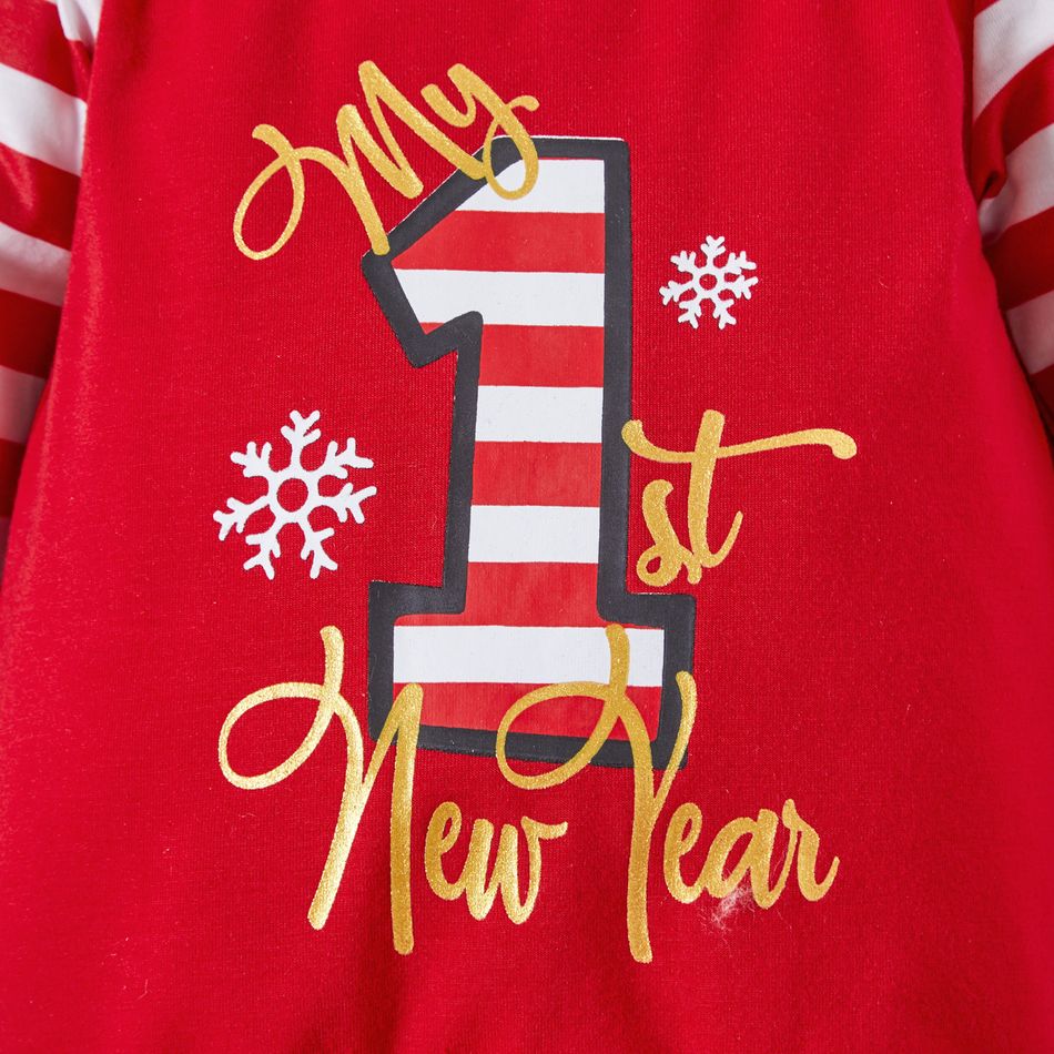 New Year Baby Boy/Girl Letter Print Red Striped Long-sleeve Jumpsuit Red big image 3