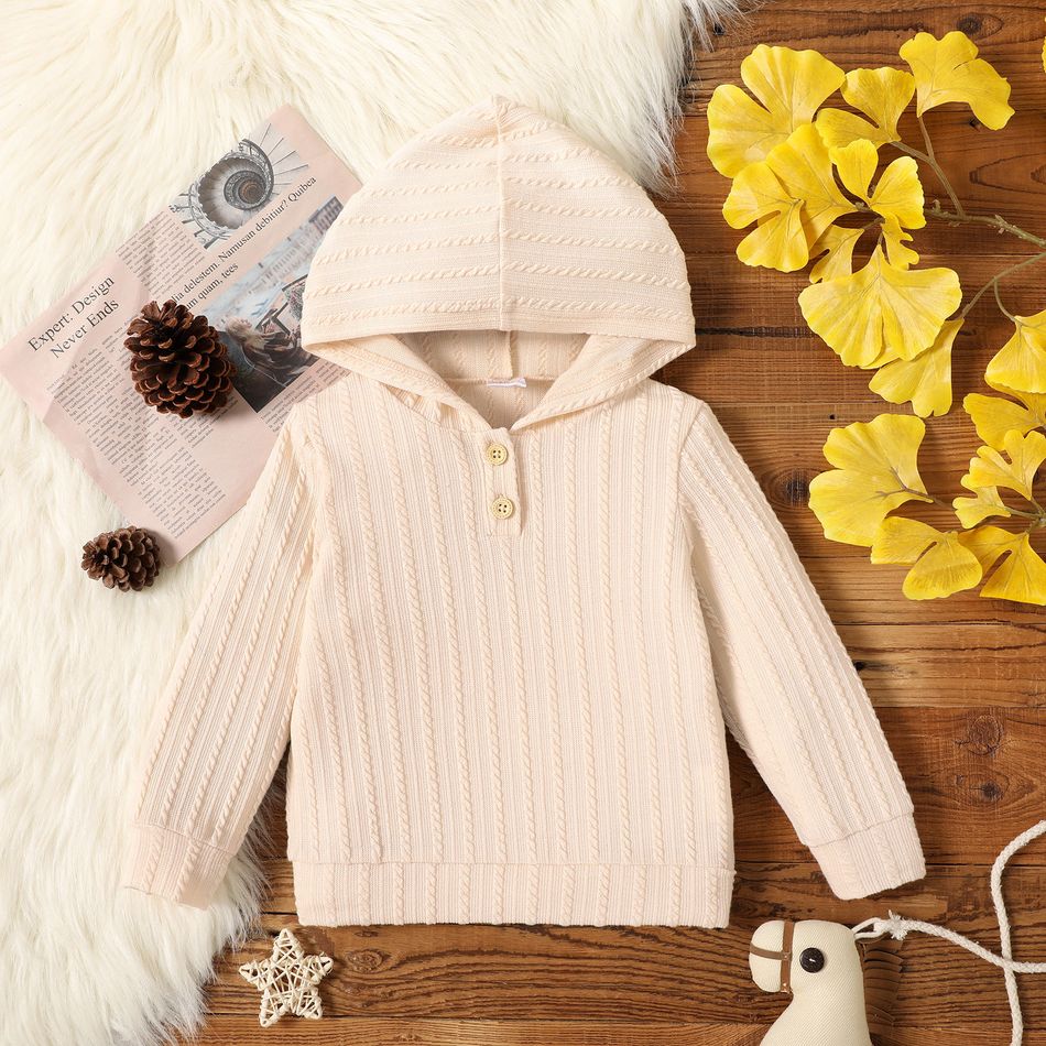 Toddler Girl Cable Knit Textured Button Design Solid Color Hoodie Sweatshirt Apricot