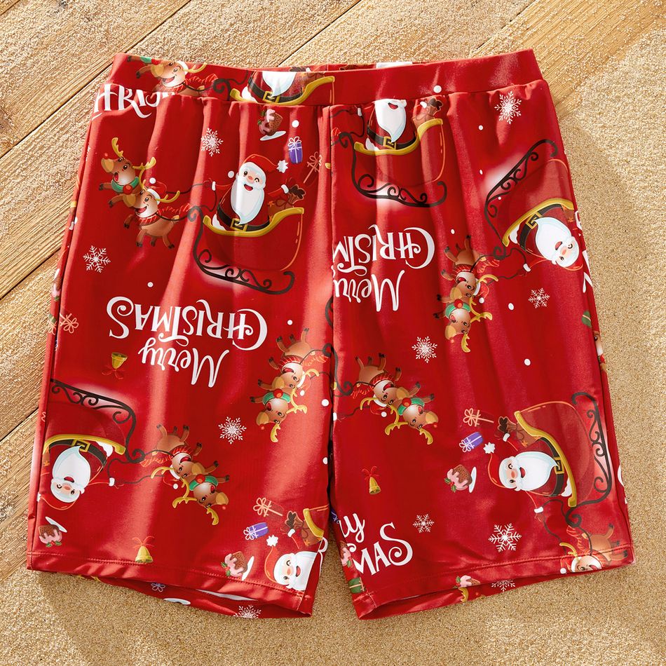Christmas All Over Santa Claus on Sleigh with 2 Reindeers and Letter Print Red Family Matching Swimsuits Red big image 6