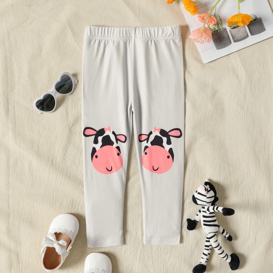 Toddler Girl Cows Print Elasticized Leggings Grey