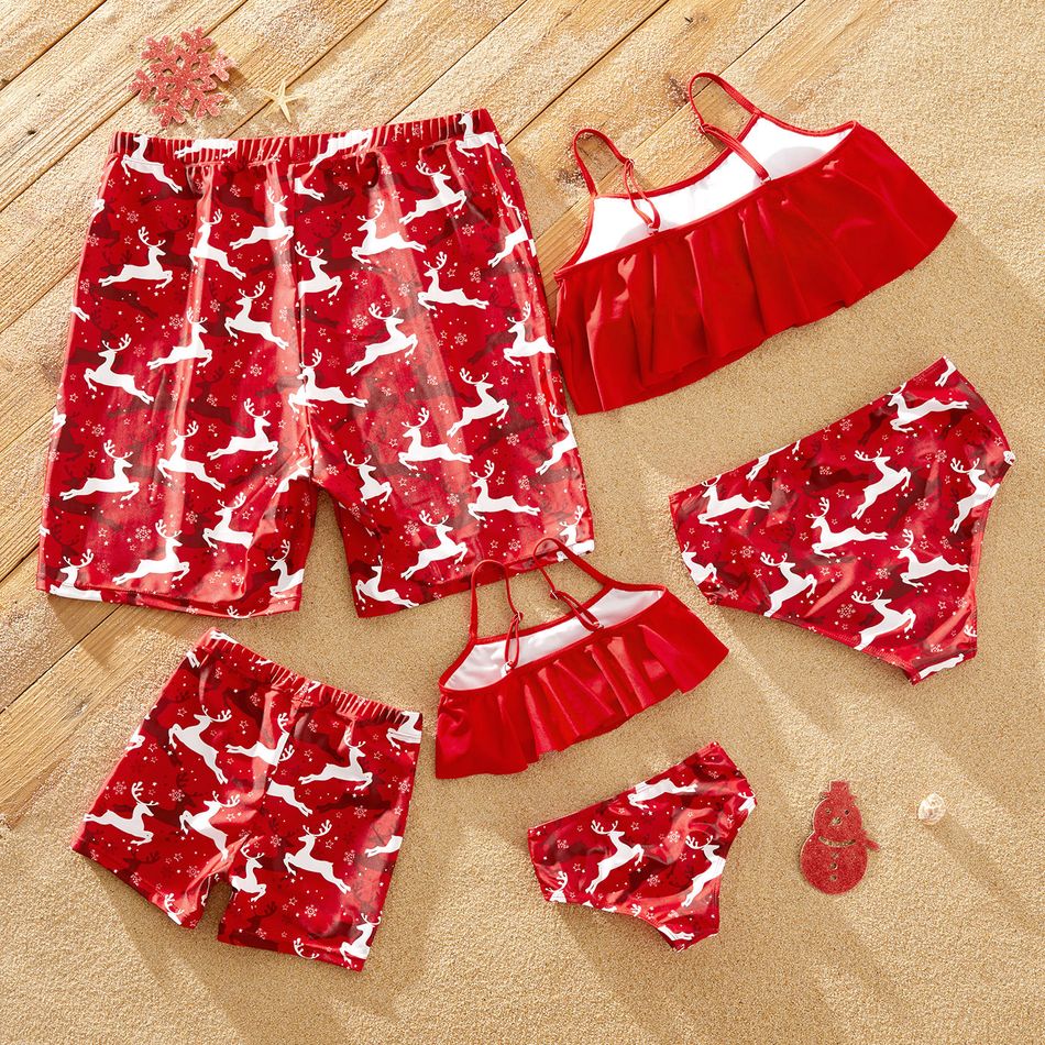 Christmas All Over Reindeer Print Red Family Matching Swimsuits Red big image 2