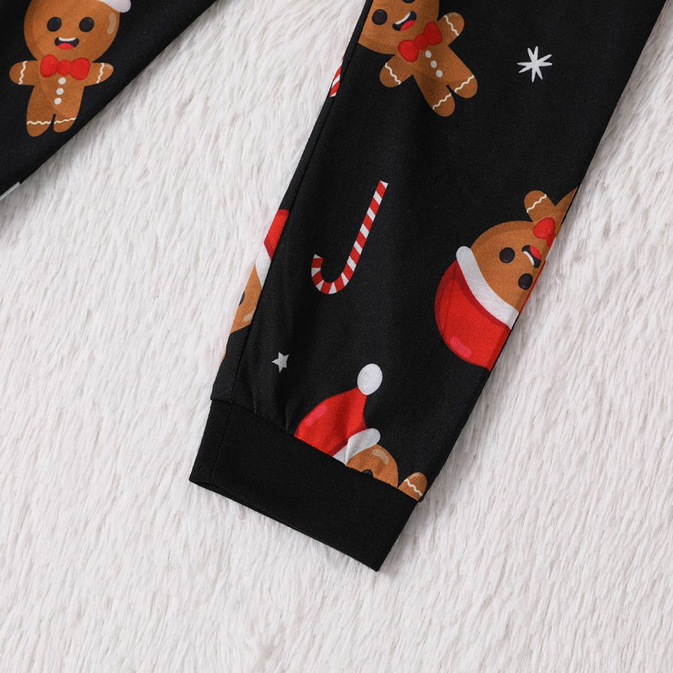 Christmas Gingerbread Man and Letter Print Black Family Matching Raglan Long-sleeve Pajamas Sets (Flame Resistant) Black/White big image 7