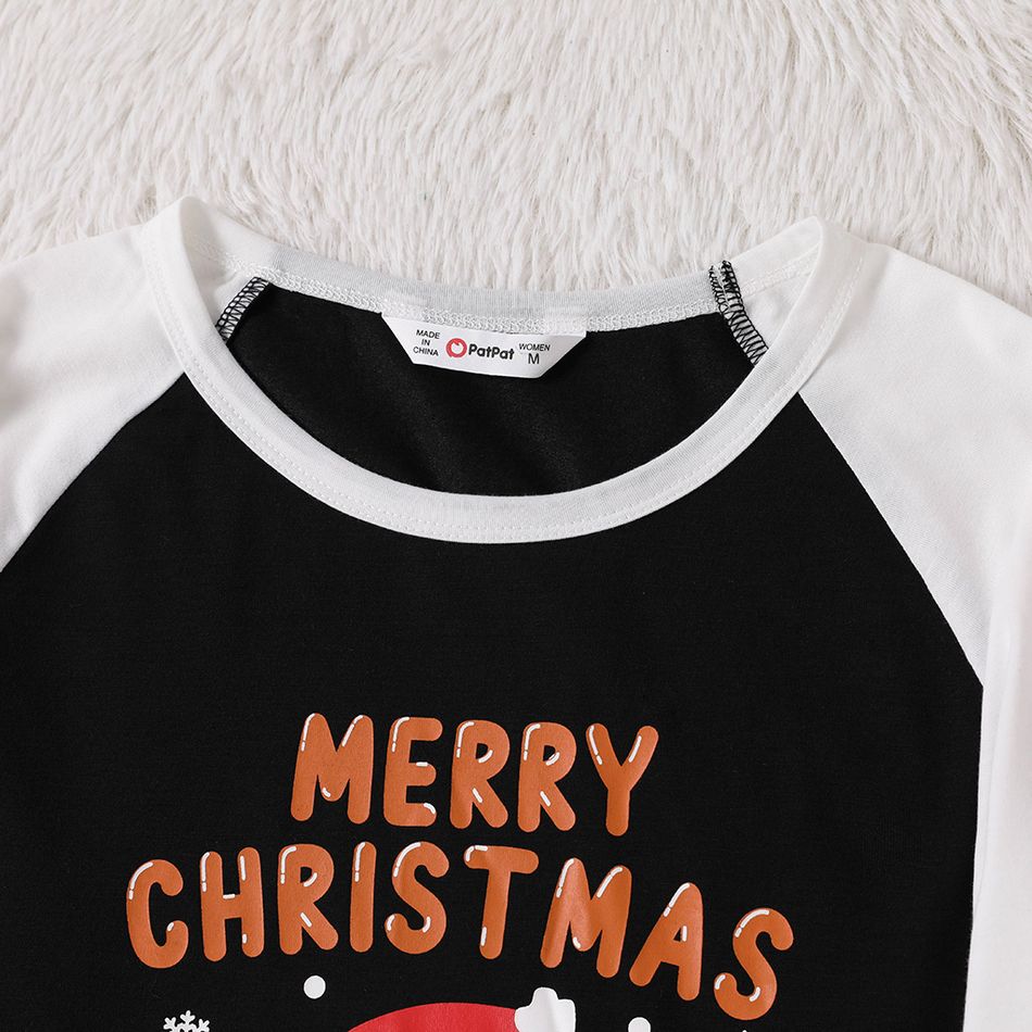 Christmas Gingerbread Man and Letter Print Black Family Matching Raglan Long-sleeve Pajamas Sets (Flame Resistant) Black/White big image 4