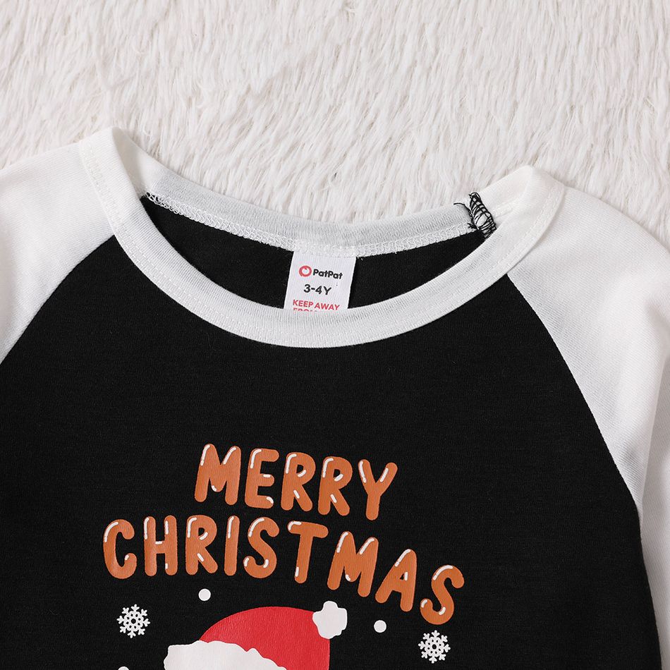 Christmas Gingerbread Man and Letter Print Black Family Matching Raglan Long-sleeve Pajamas Sets (Flame Resistant) Black/White big image 6