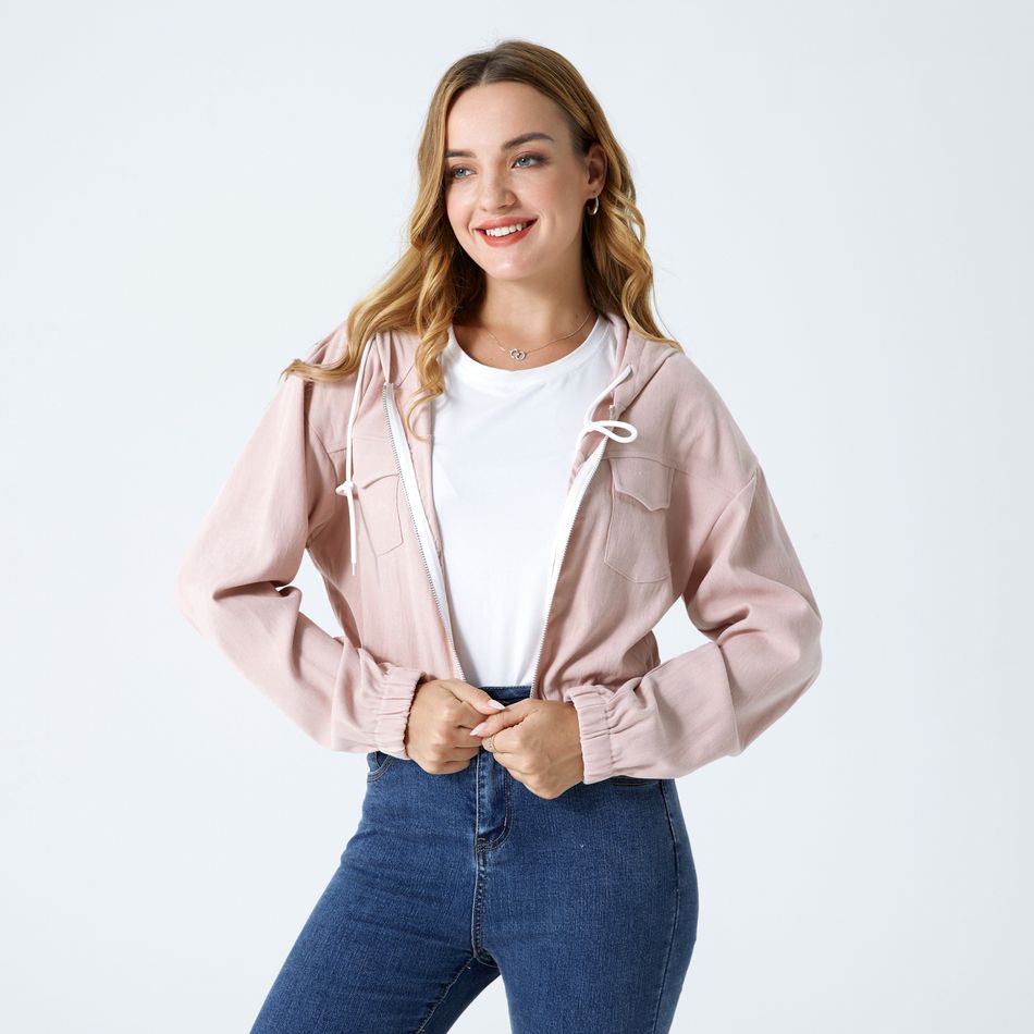 jaqueta de lapela com dois bolsos e botões na frente cortada jaqueta rosa Rosa big image 2
